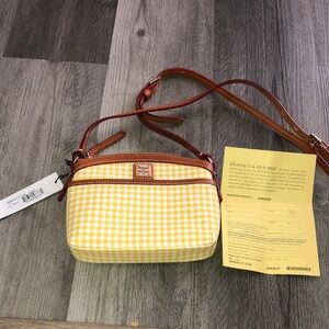 Dooney & Bourke Yellow Gingham Domed Crossbody Leather Trim & Strap NWT
